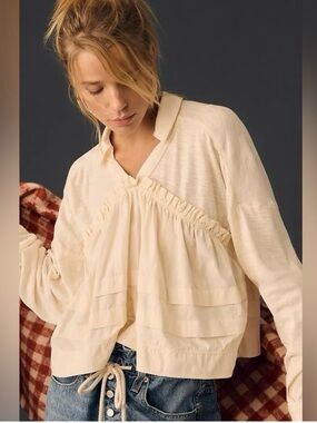Anthropologie Pilcro Long Sleeve V neck Ruffled Babydoll Top